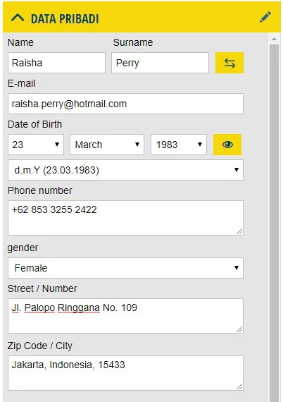 Isian data pribadi pada cv maker