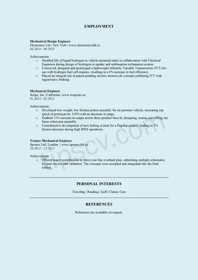 Download Contoh CV Engineer Teknik Mesin