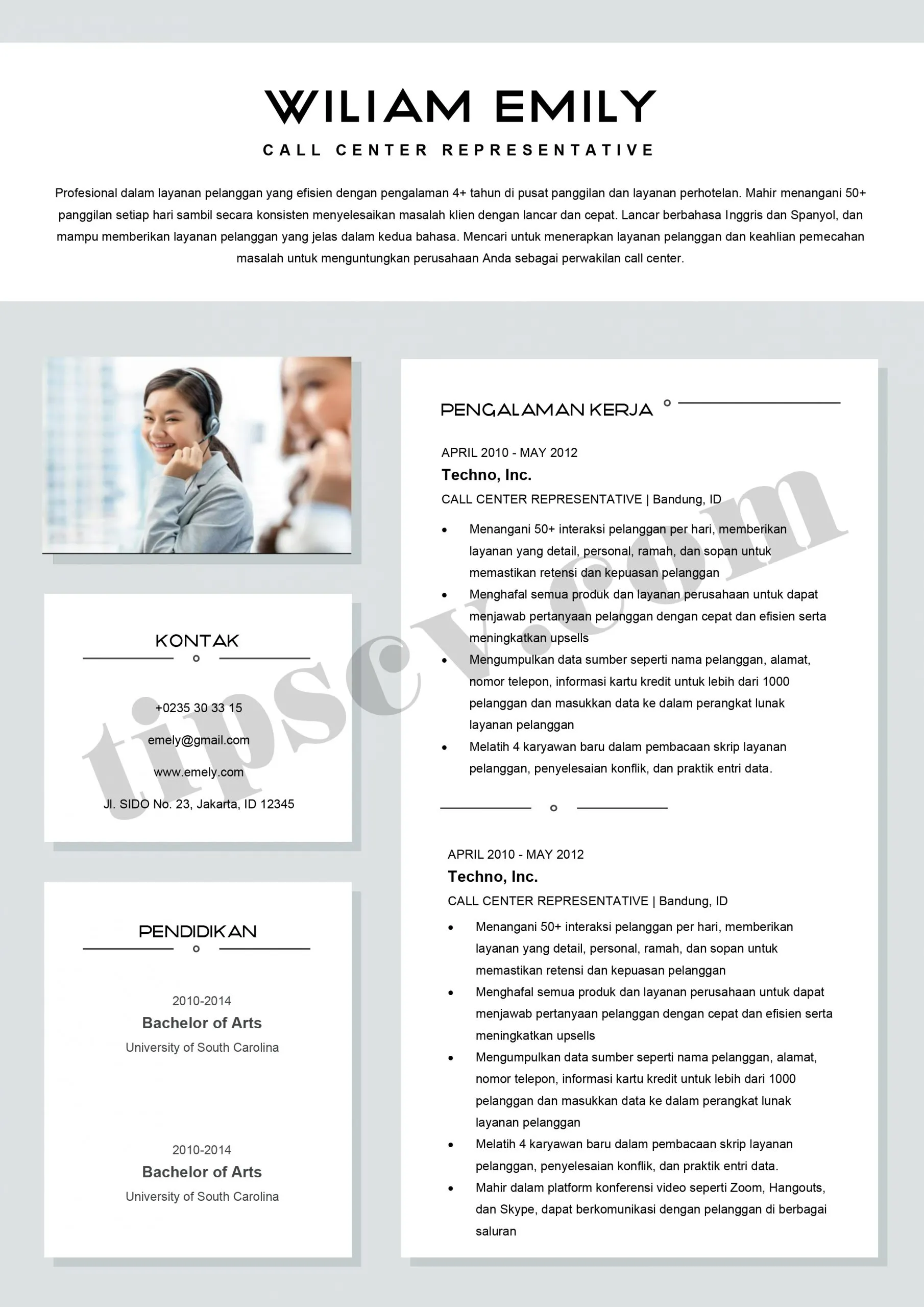 Format Contoh CV Call Center Yang Menarik dan Profesional