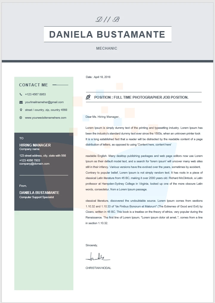 Template Surat Lamaran Kerja Mekanik